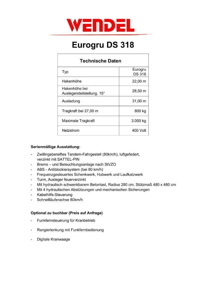 Eurogru DS 318 Schnellbaukran, Zimmermannkran, Kran Rychlostavitelné žeriavy