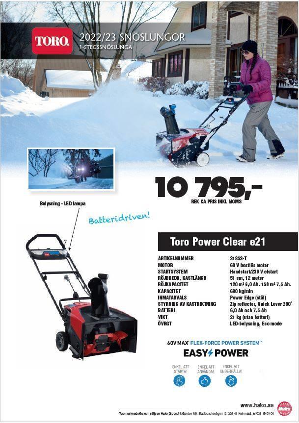 Toro Power Clear E21 batteridriven snöslunga Snehové frézy