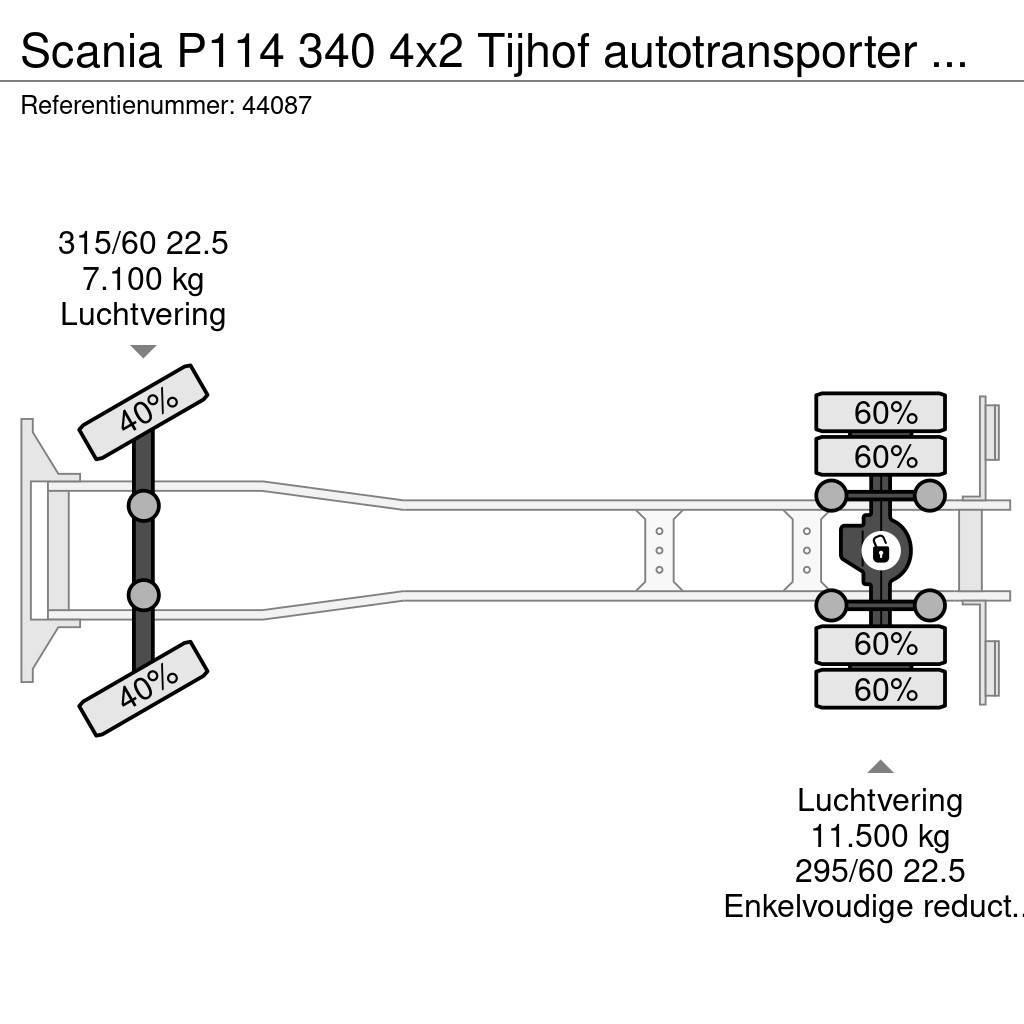 Scania P114 340 4x2 Tijhof autotransporter met hydraulisc Nákladní vozidlá na prepravu automobilov