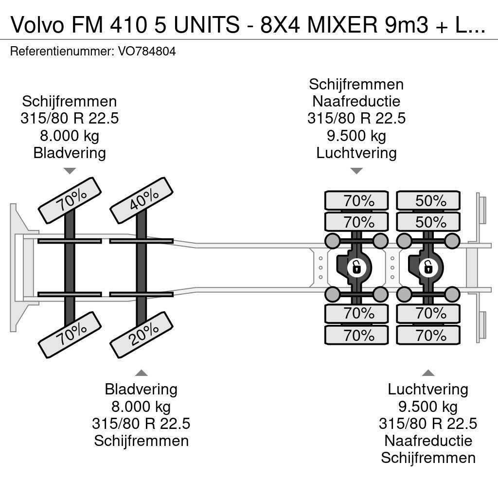 Volvo FM 410 5 UNITS - 8X4 MIXER 9m3 + LIEBHERR CONVEYOR Domiešavače betónu