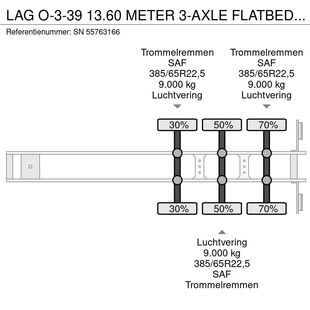 LAG O-3-39 13.60 METER 3-AXLE FLATBED (4 IDENTICAL UNI Valníkové návesy/Návesy sa sklápacím bočnicami