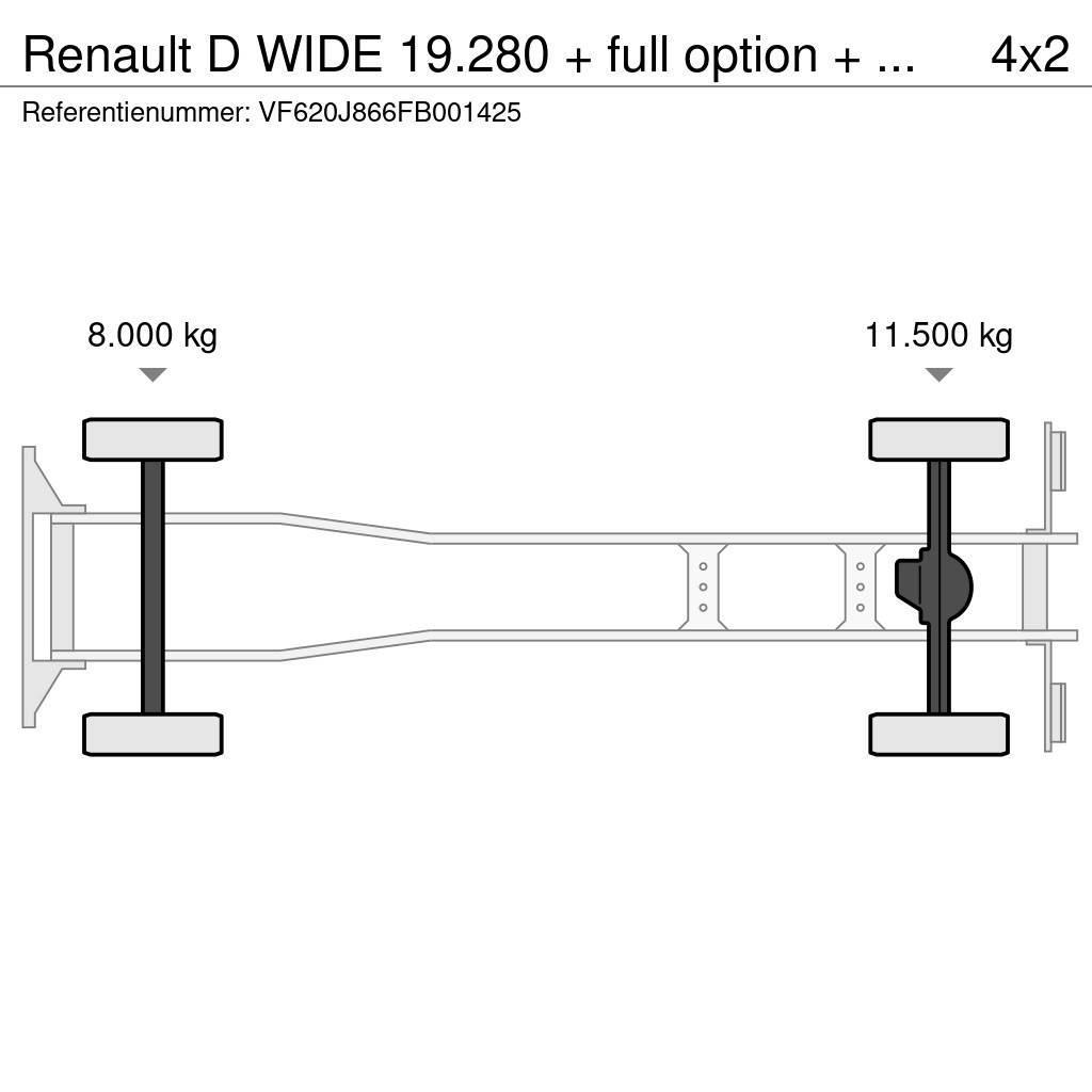 Renault D WIDE 19.280 + full option + REMOTE + EURO 6 HIAB Ramenové nosiče kontajnerov