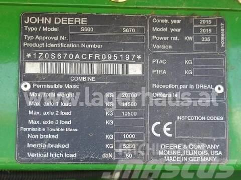 John Deere S670 Kombinované zberacie stroje